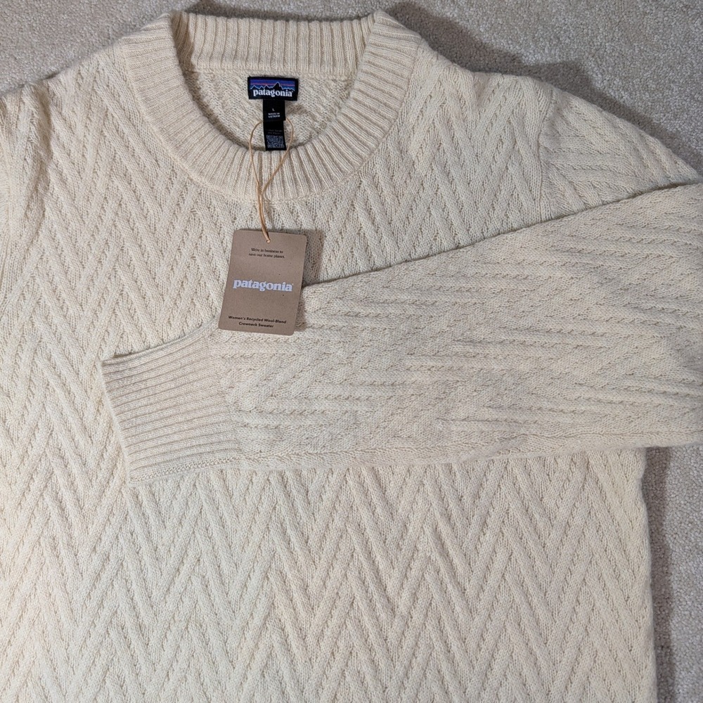 Patagonia Recycled Wool-Blend Crewneck Sweater Dark Natural Chevron Cable 51025